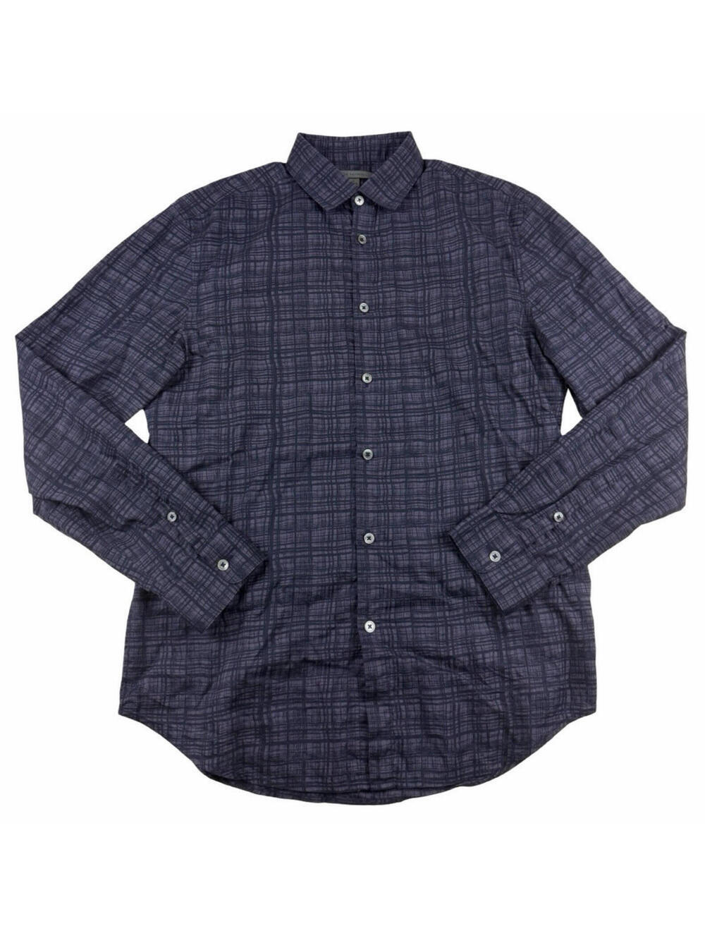 John Varvatos Button Up Shirt Cotton Plaid Check Purple Black Size S